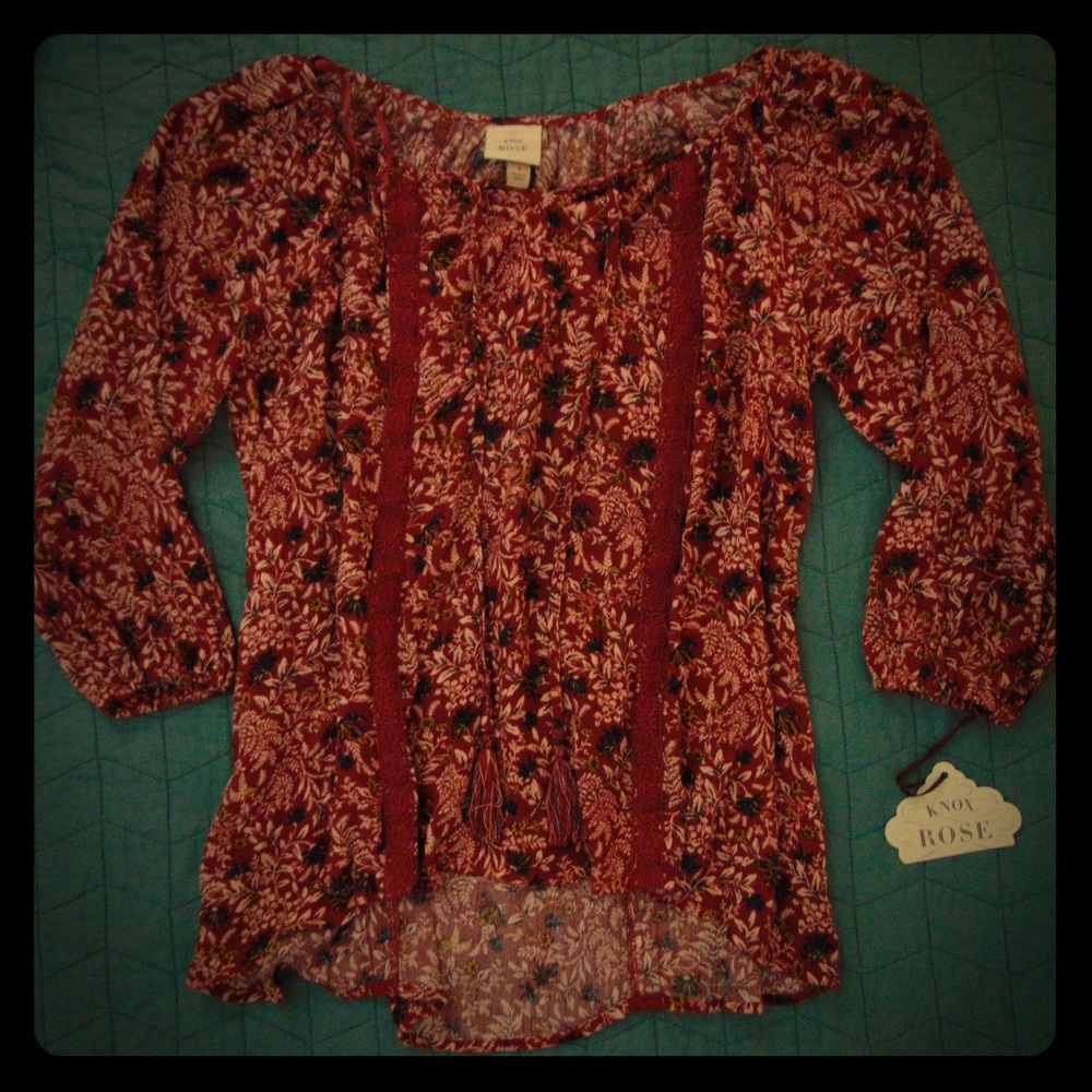 Flirty Maroon Tunic Top Knox Rose NWT